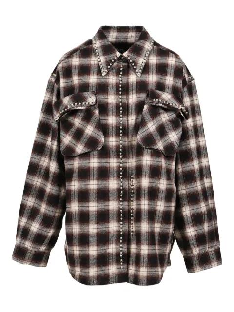 pearl-embellished plaid shirt by OPEN YY