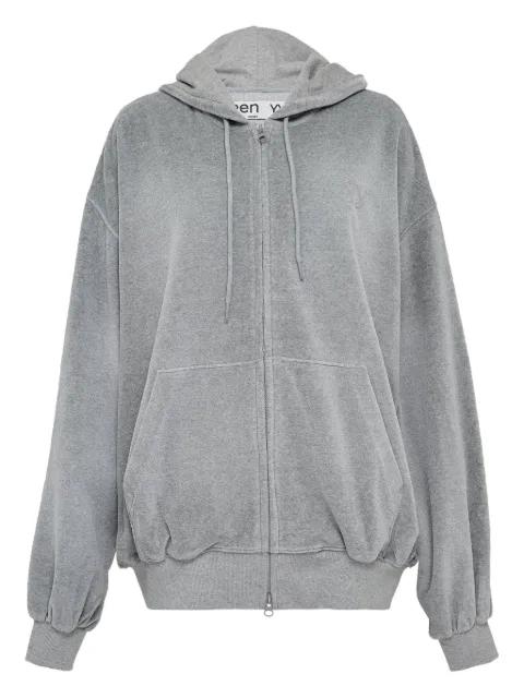 velour boxy zip hoodie by OPEN YY