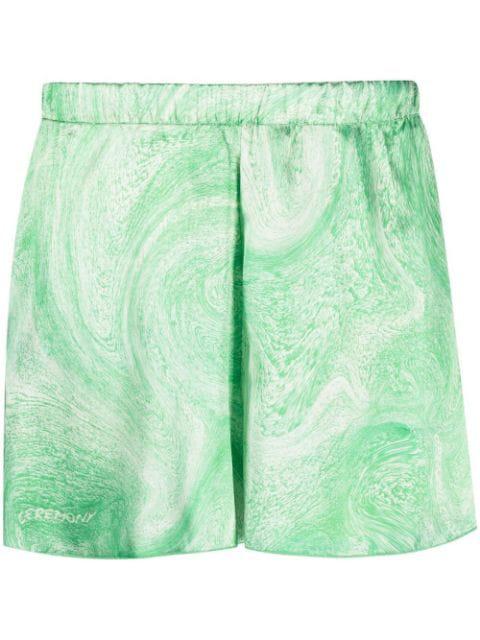 marble-print shiny shorts by OPENING CEREMONY