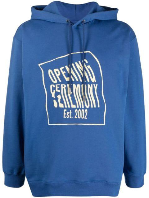 warped-logo cotton hoodie by OPENING CEREMONY
