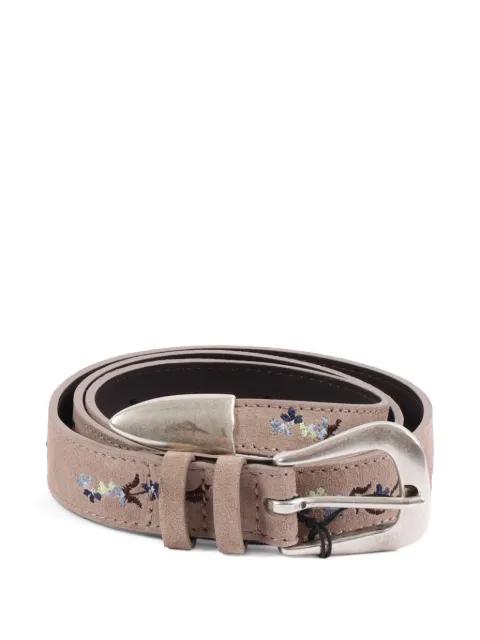 Peach floral-embroidered leather belt by ORCIANI