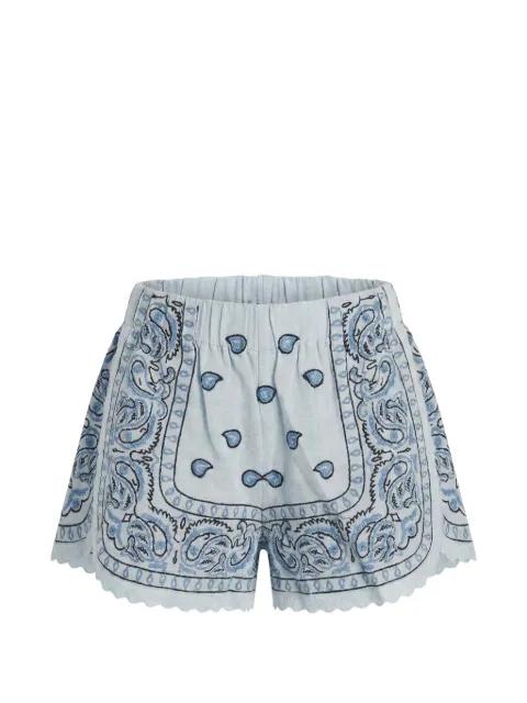 Bandana paisley-embroidered scalloped shorts by ORSINA