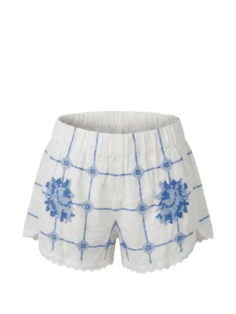 Blue Roses embroidered scalloped-hem shorts by ORSINA