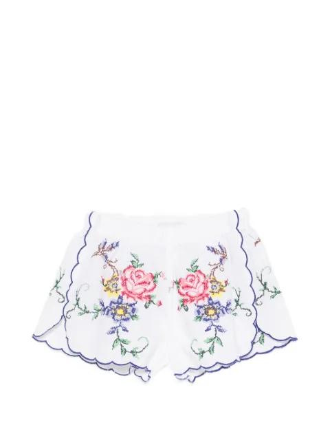 floral-embroidered scalloped-hem mini shorts by ORSINA