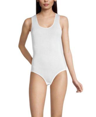 Cotton Scoop Neck Tank Top Bodysuit with Satin Trim by OSCALITO