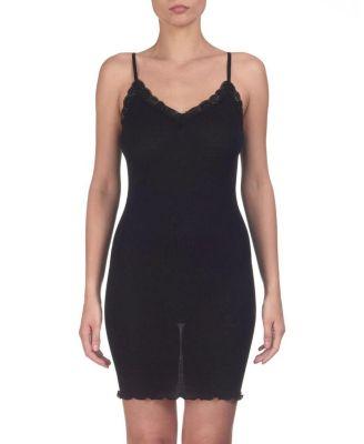 Ribbed Wool & Silk V-Neck Chemise Nightgown with Lace Trim by OSCALITO