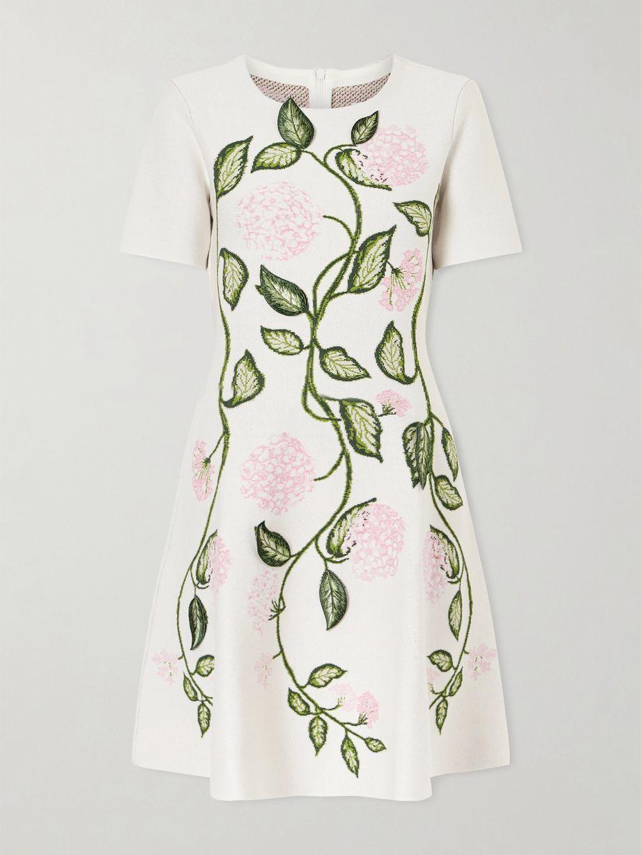 Appliquéd jacquard-knit mini dress by OSCAR DE LA RENTA
