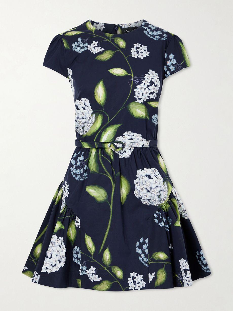 Belted tiered floral-print cotton-blend poplin mini dress by OSCAR DE LA RENTA