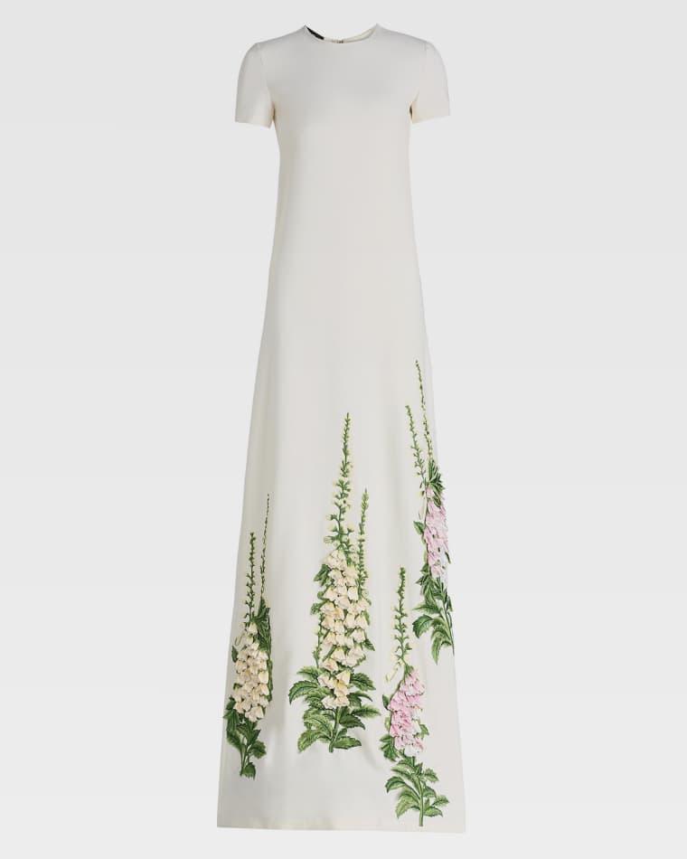 Cap-Sleeve Foxglove Embroidered Maxi Caftan Dress by OSCAR DE LA RENTA Cap-Sleeve Foxglove Embroidered Maxi Caftan Dress by OSCAR DE LA RENTA