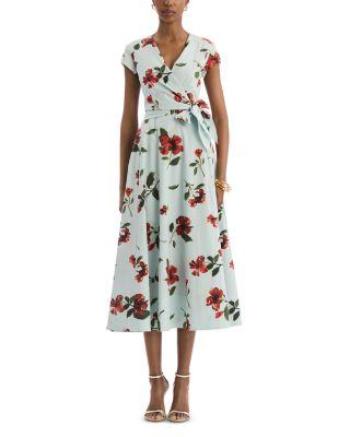 Cap Sleeve Hibiscus Cotton Poplin Wrap Dress by OSCAR DE LA RENTA