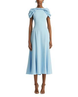 Cap Sleeve Twist Neck Draped Cocktail Dress by OSCAR DE LA RENTA