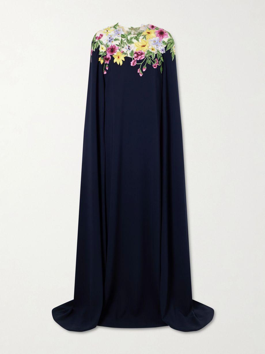 Cape-effect floral-embroidered silk-blend georgette gown by OSCAR DE LA RENTA