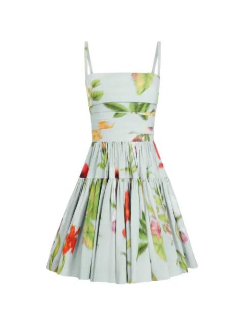 Chiné Dominican mixed-floral cotton poplin tiered dress by OSCAR DE LA RENTA
