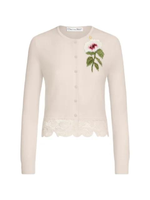 Chiné Hibiscus threadwork cropped cardigan by OSCAR DE LA RENTA