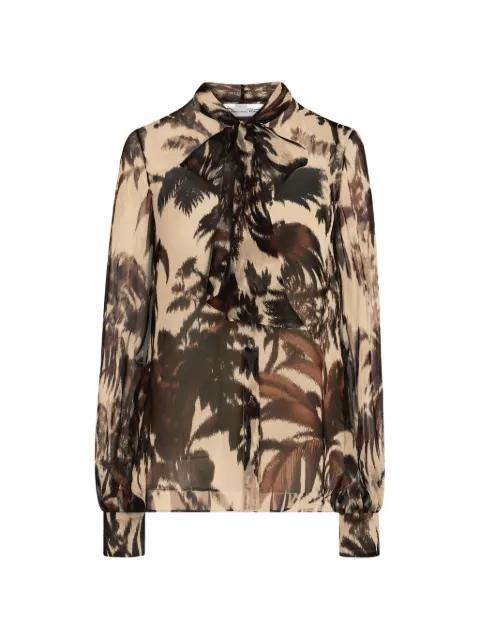 Chiné palm leaves chiffon blouse by OSCAR DE LA RENTA