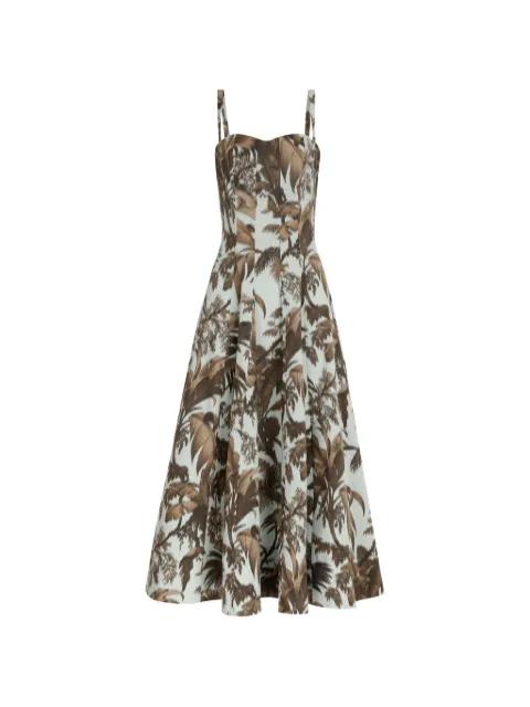Chiné palm leaves cotton poplin dress by OSCAR DE LA RENTA