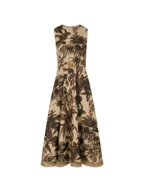 Chiné palm leaves dress by OSCAR DE LA RENTA
