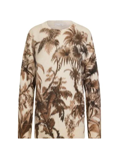 Chiné palm leaves oversized pullover by OSCAR DE LA RENTA