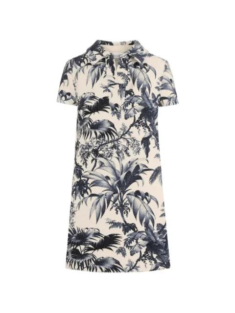 Chiné palm leaves shift dress by OSCAR DE LA RENTA