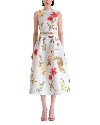 Chine Multi Floral Faille Day Dress by OSCAR DE LA RENTA
