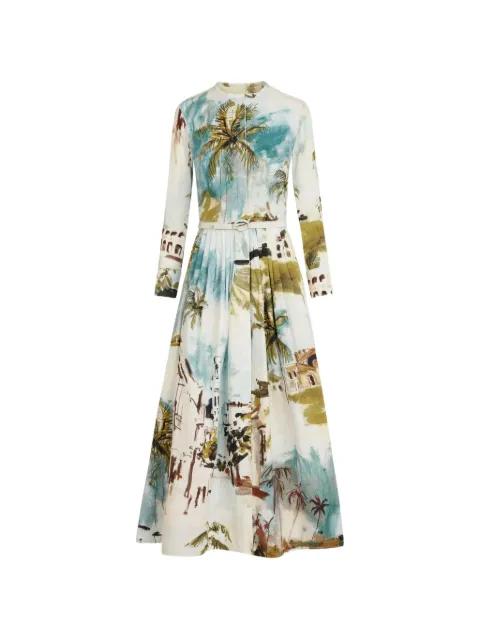 Dominican Landscape cotton poplin short-sleeve dress by OSCAR DE LA RENTA
