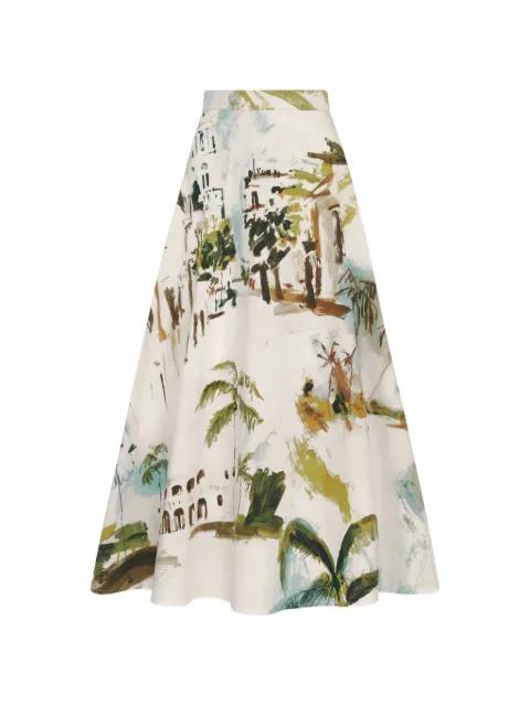 Dominican Landscape cotton poplin skirt by OSCAR DE LA RENTA