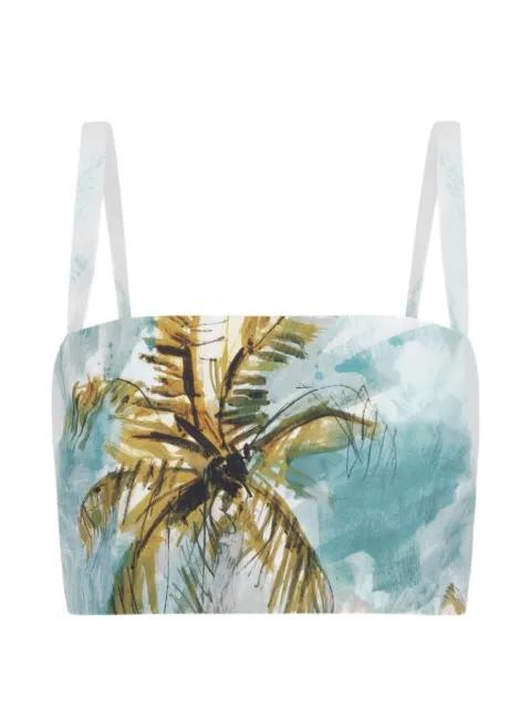 Dominican-landscape cotton poplin cropped blouse by OSCAR DE LA RENTA