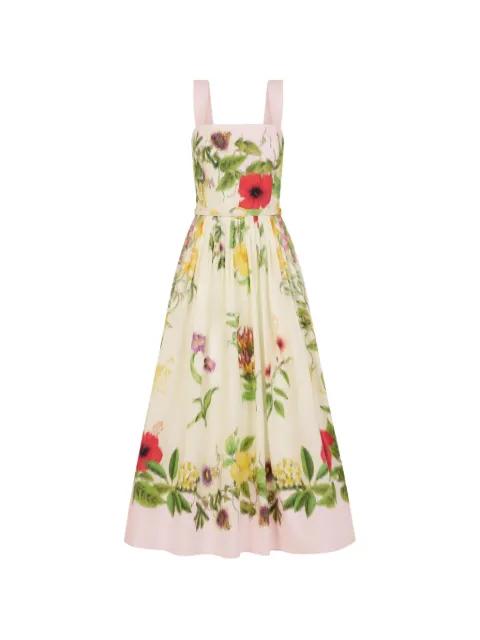 Dominican mixed-floral cotton poplin dress by OSCAR DE LA RENTA