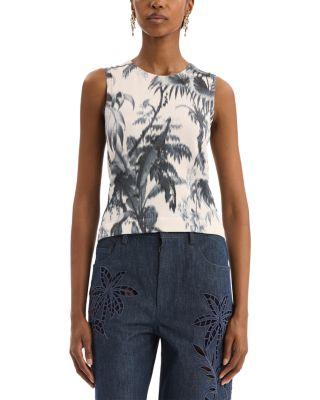 Dotted Palm Leaf Knit Tank Top by OSCAR DE LA RENTA