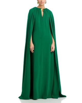 Draped Sleeved Caftan with Brooch by OSCAR DE LA RENTA