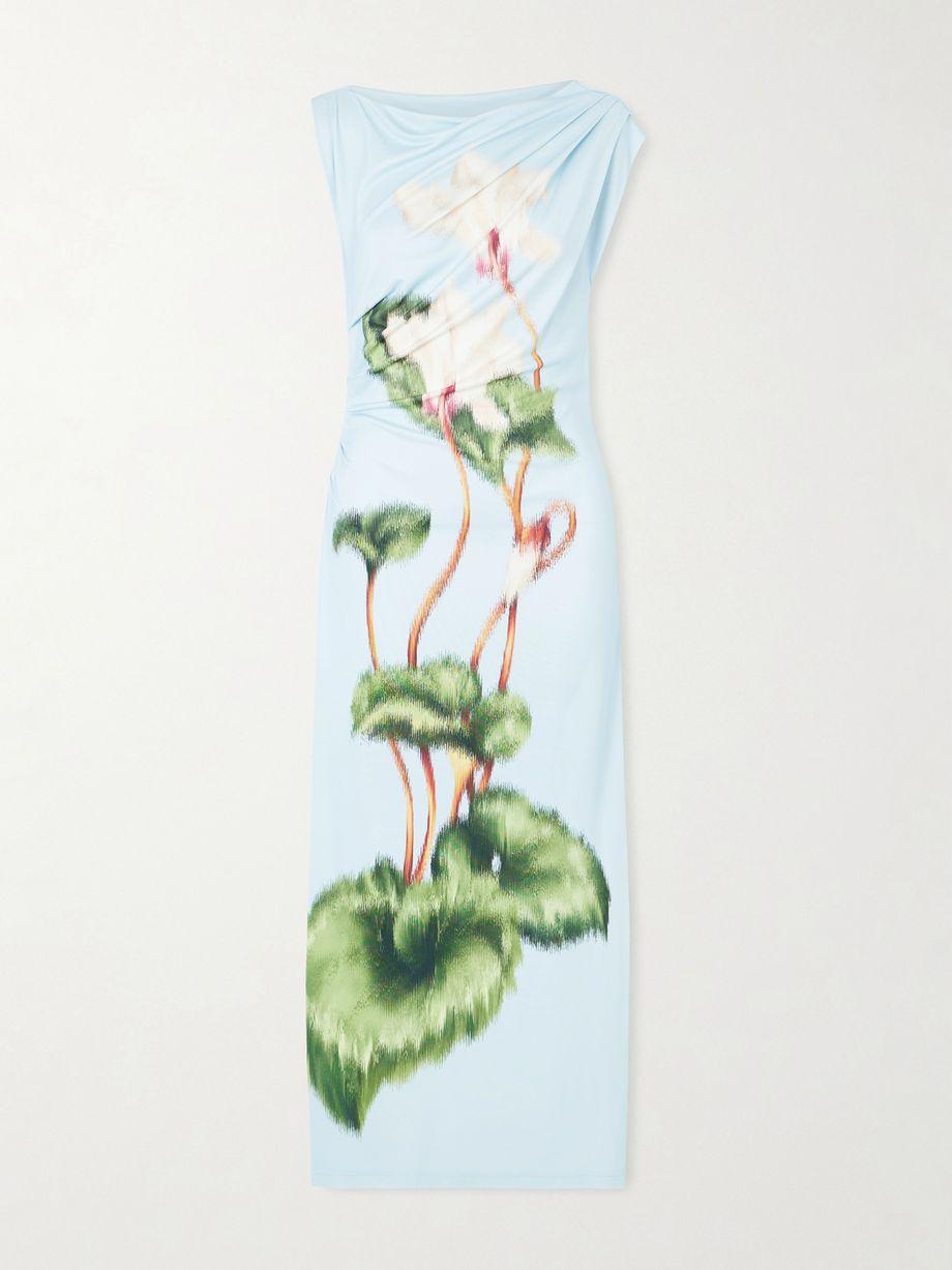 Draped printed stretch-jersey midi dress by OSCAR DE LA RENTA