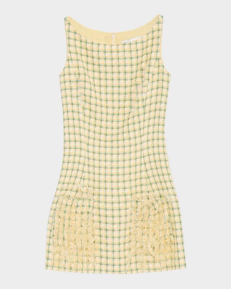 Embellished-Pocket Check Tweed Sleeveless Mini Dress by OSCAR DE LA RENTA