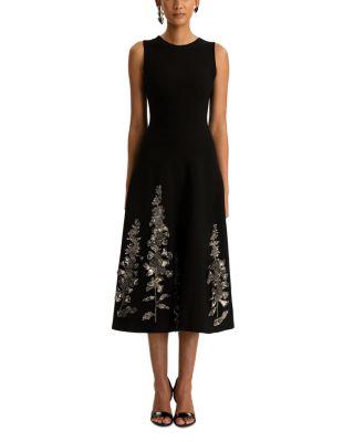 Embroidered Feather Jacquard Dress by OSCAR DE LA RENTA