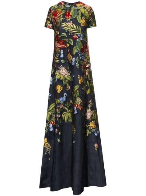 Flora & Fauna-print short-sleeve gown by OSCAR DE LA RENTA
