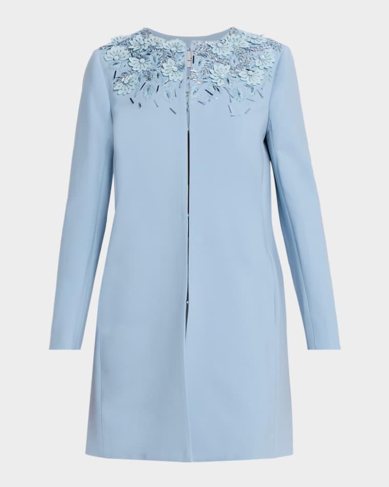 Floral Embellished Wool Coat by OSCAR DE LA RENTA