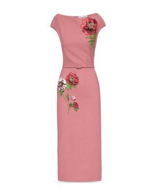 Floral Embroidered Short Sleeve Dress by OSCAR DE LA RENTA