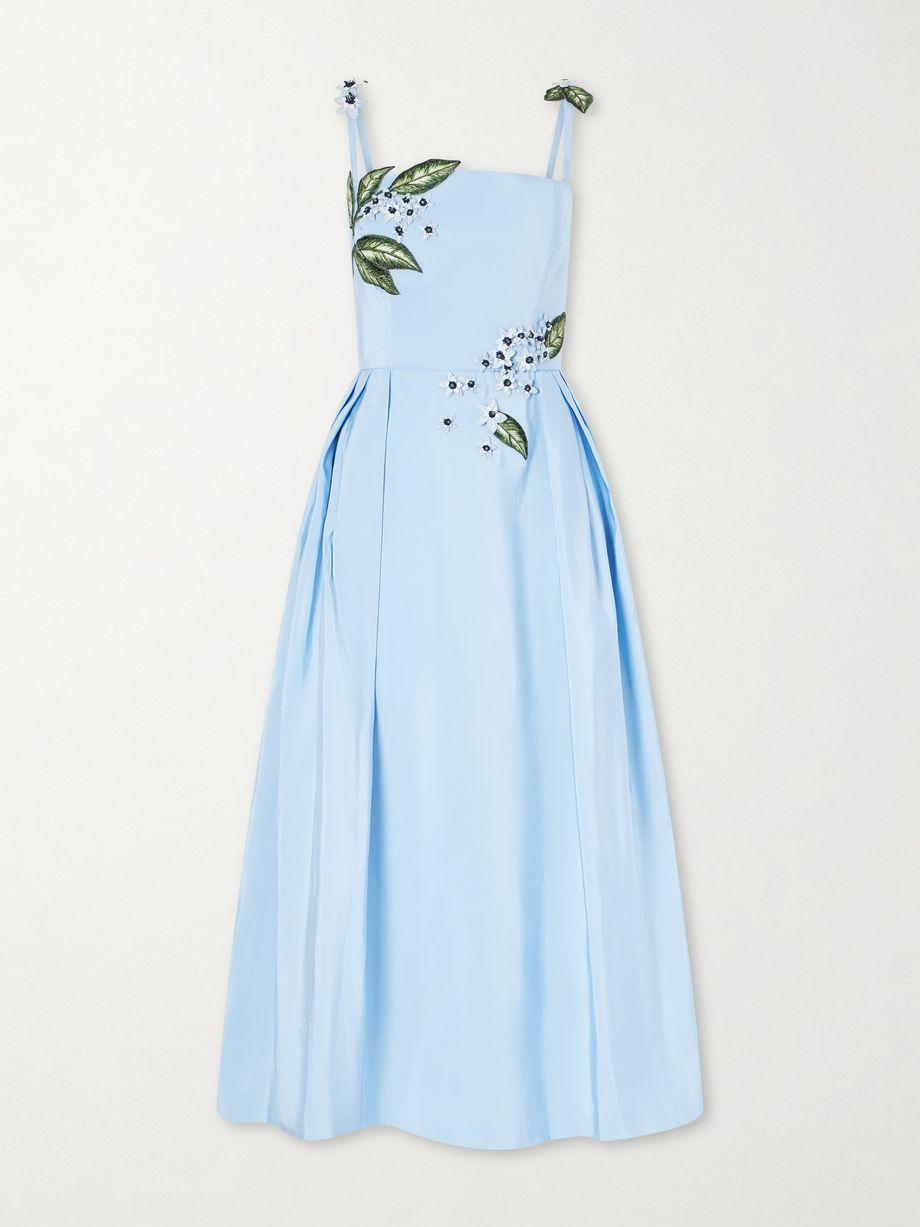 Floral-embellished silk midi dress by OSCAR DE LA RENTA
