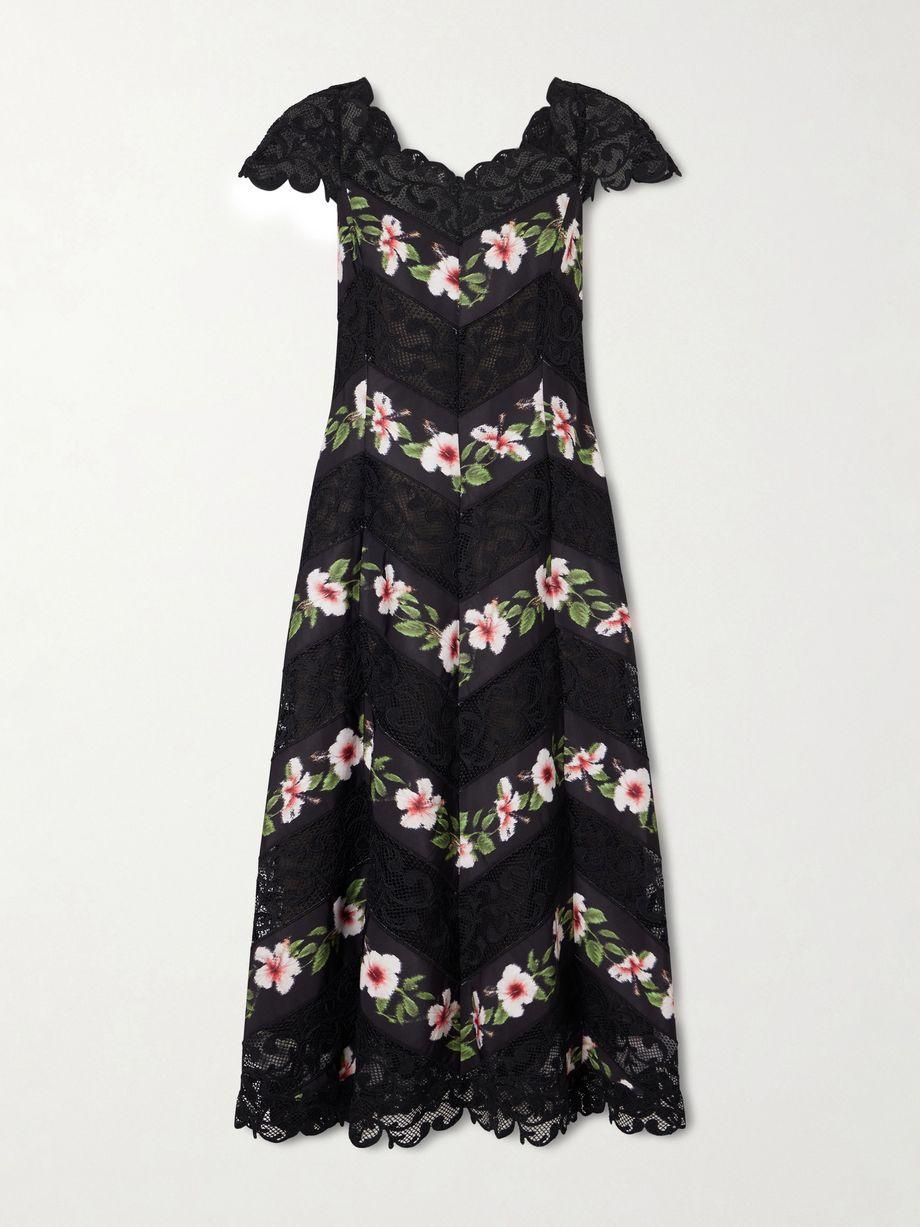Floral-print faille and lace midi dress by OSCAR DE LA RENTA