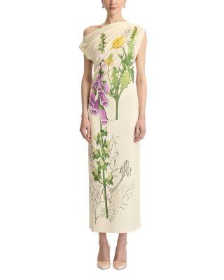 Foxglove Print Drape Jersey Dress by OSCAR DE LA RENTA