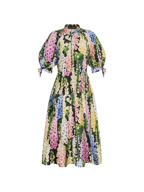 Foxglove puff sleeve floral print midi dress by OSCAR DE LA RENTA
