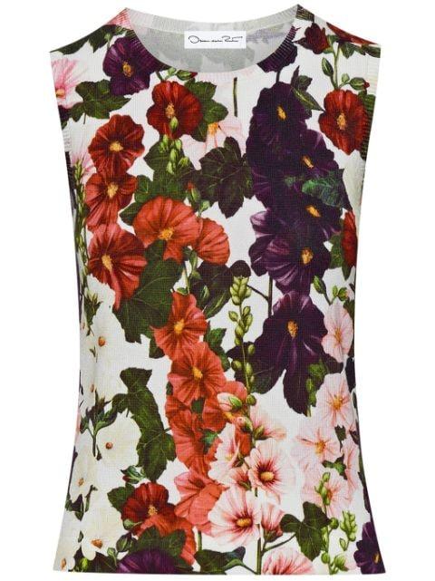 Hollyhocks floral-print tank top by OSCAR DE LA RENTA