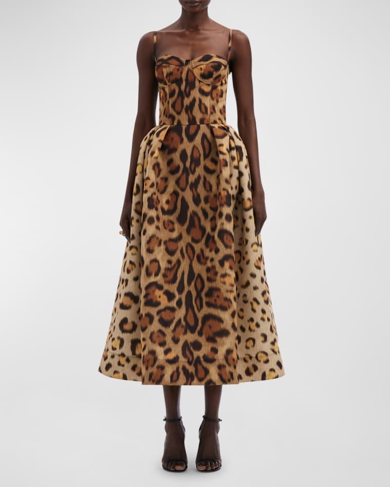 Jaguar Faille Sleeveless Bustier Midi Cocktail Dress by OSCAR DE LA RENTA