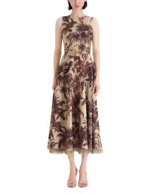 Large Chine Palm Leaves Dress by OSCAR DE LA RENTA