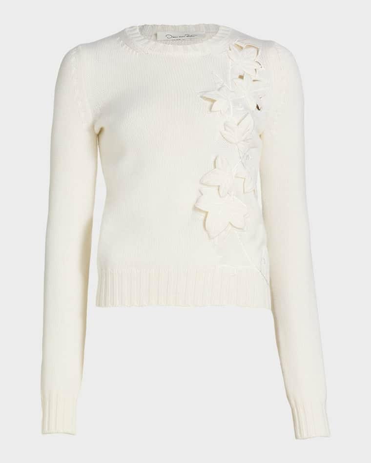Laser Cut Ivy Crewneck Sweater by OSCAR DE LA RENTA