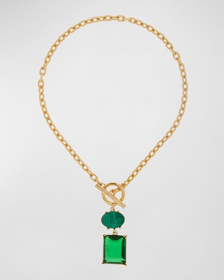 Malachite and Crystal Toggle Necklace by OSCAR DE LA RENTA