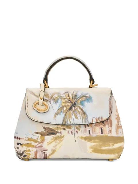 Mini Poppy scenic-print leather tote bag by OSCAR DE LA RENTA