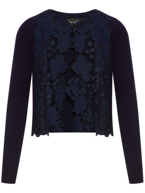 Mixed Botanical lace-panelled cardigan by OSCAR DE LA RENTA