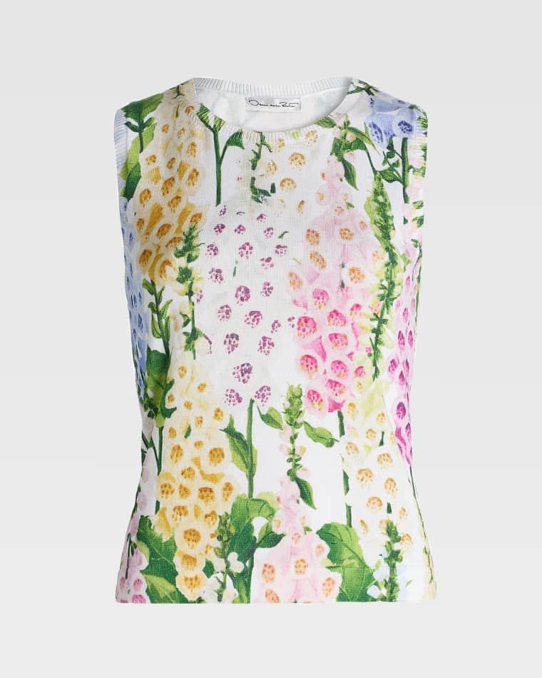 Multi-Foxglove Print Knit Tank Top by OSCAR DE LA RENTA
