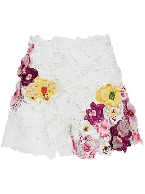 Orchid embroidered guipure shorts by OSCAR DE LA RENTA