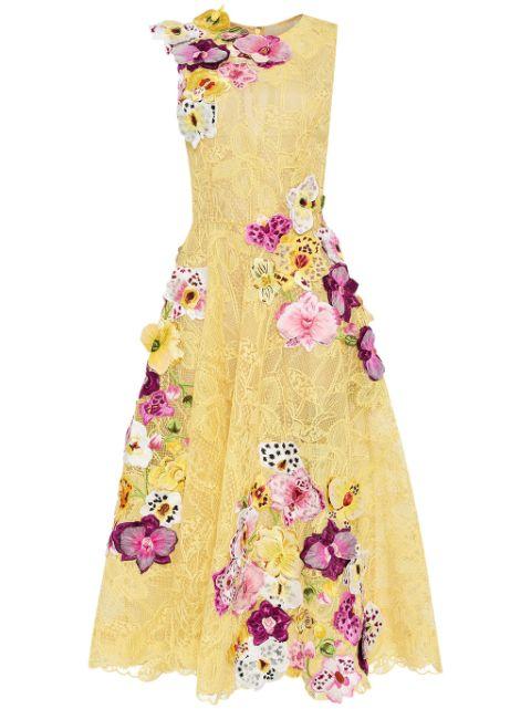 Orchid embroidered picot-lace dress by OSCAR DE LA RENTA